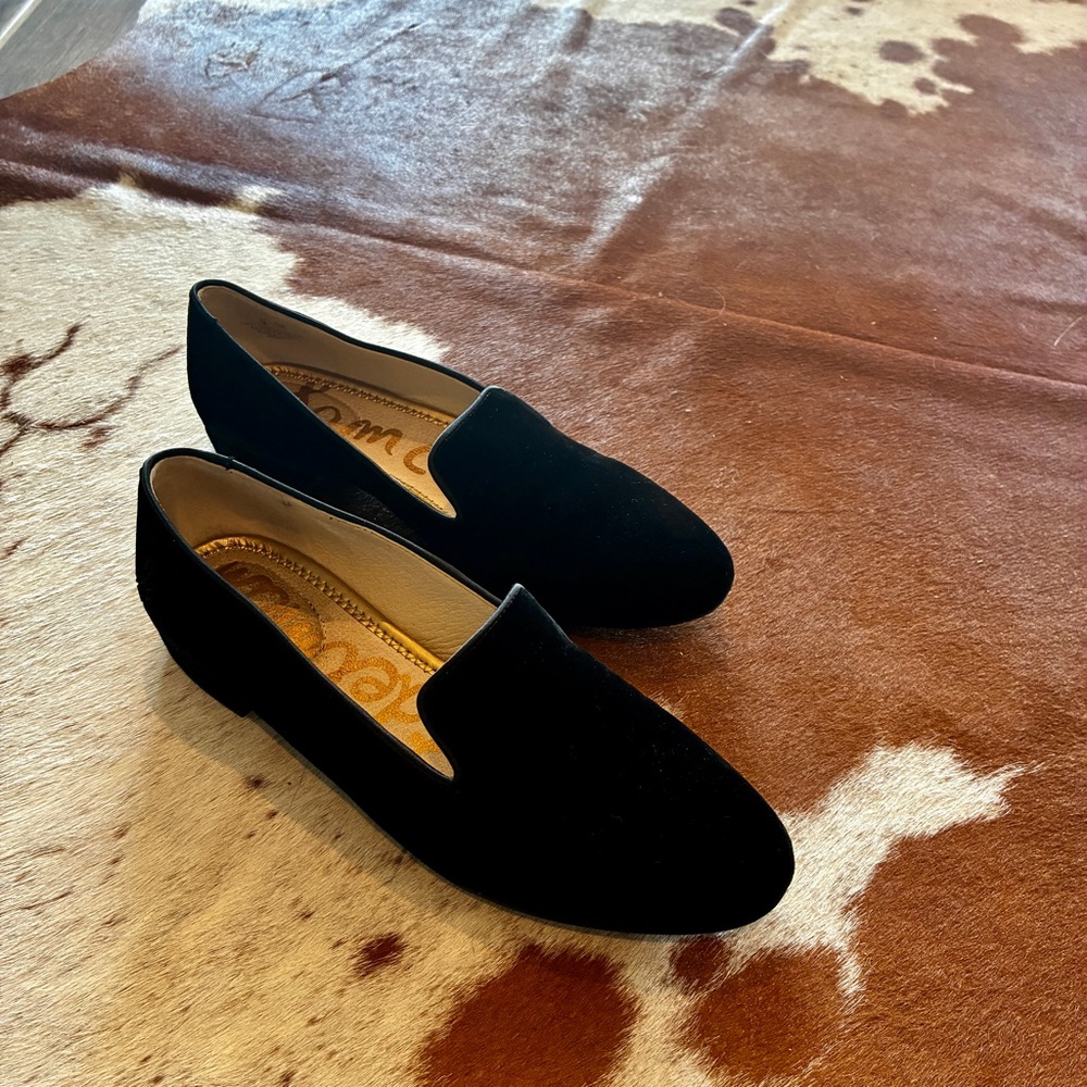 EUC Sam Edelman Jordy Black Velvet Loafers Flats Size 7 M Smoking Slipper